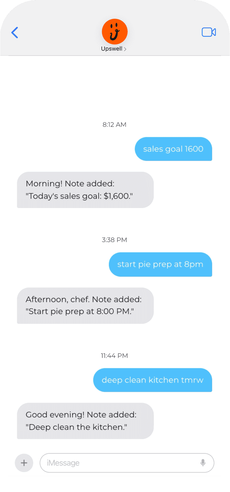 Manager texting Preshift notes to Upswell
