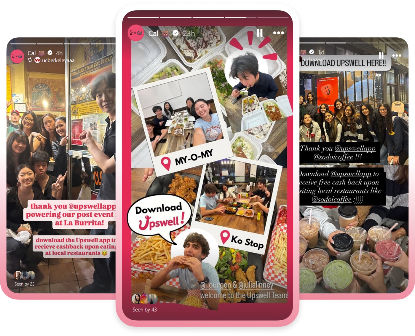 Instagram Stories from Upswell partner restaurants