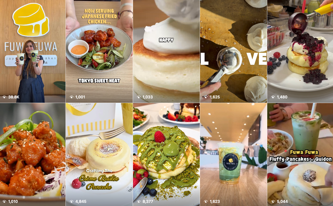 Fluffy Fluffy brand Reel grid, with visible view counts